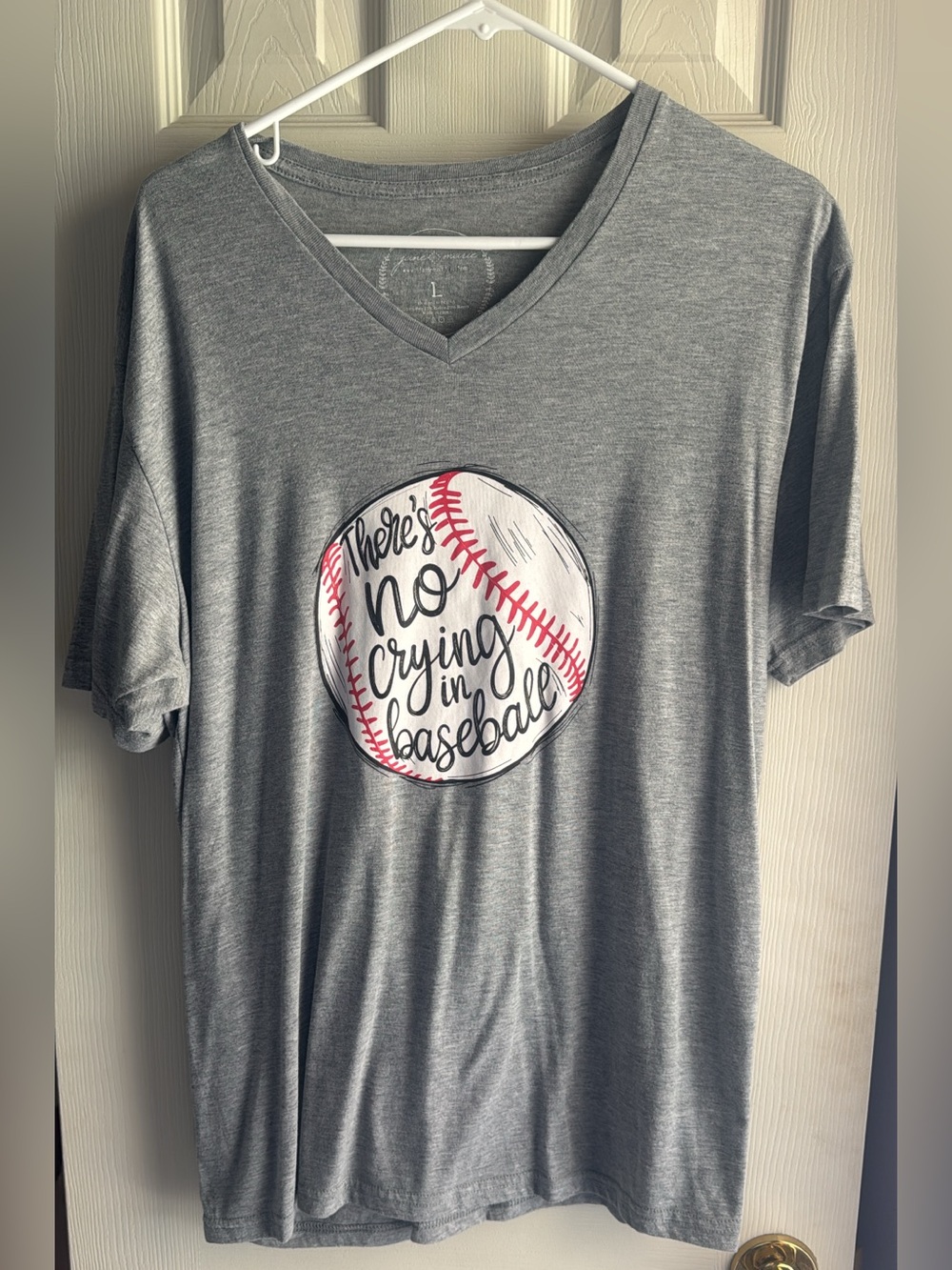 No Crying in Baseball Gray V-Neck Tee